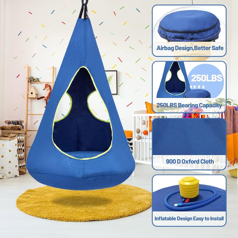 Kids Nest Swing Chair, Hanging Hammock Chair Nest Hammock Swing Chair for Outdoor and Indoor(32" D x 52" H),Detachable Play Tent Swing for Child Sensory Swing for Kids Age from 3-12 Years(Blue)