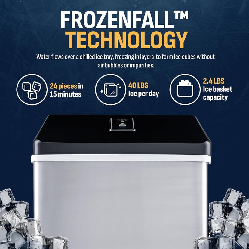 Newair Silver Countertop Ice Maker Machine, Compact Automatic Ice Maker, Cubes Ready in Under 15 Minutes, Portable Ice Cube Maker, Perfect for Home/Kitchen/Office/Bar