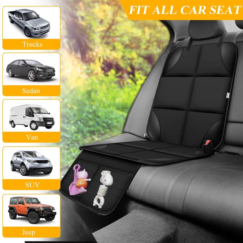 Meolsaek Car Seat Protector for Child Car Seat, Durable 600D Fabric Waterproof Car Seat Cover with Thick Pad Non-Slip Backing (No Imprints)