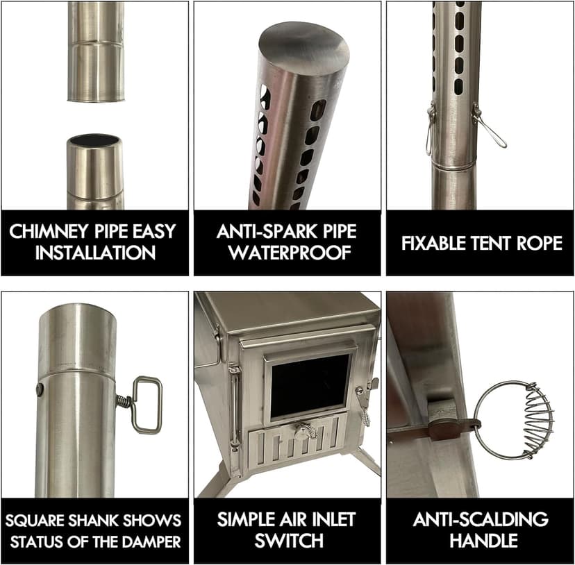 Wood Burning Stove,Portable Camping Stove with Chimney Pipes,Front Window，Side Racks,Mini Wood Stove for Outside Tent,Cookout,Truck Travel and inside Woodcutter's Cottage