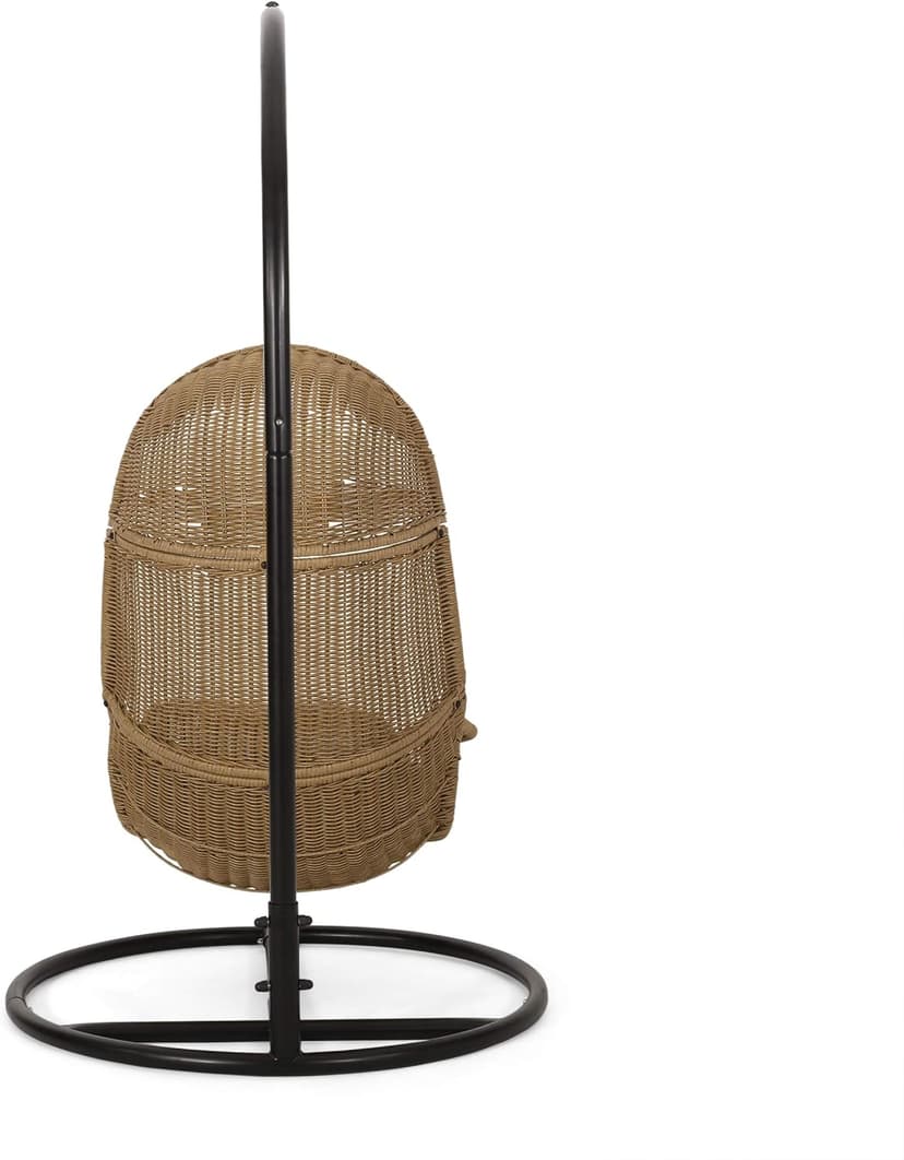 Christopher Knight Home Marcus Outdoor Wicker Hanging Chair with Stand, Light Brown and Beige