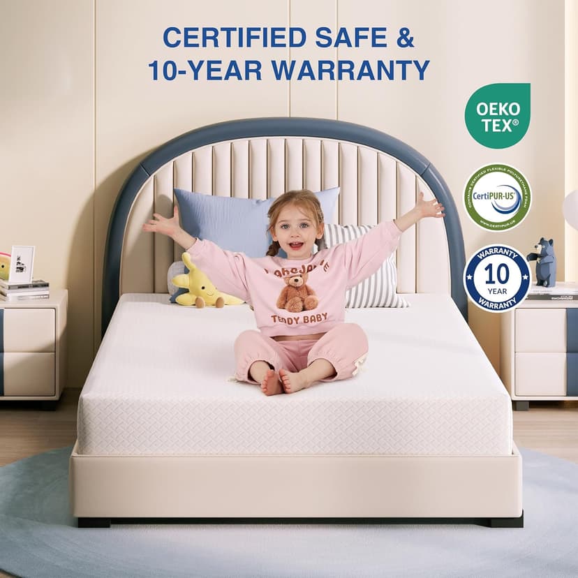 Twin Mattress, 8 Inch Memory Foam for Kids, Cooling Green Tea Gel, Fiberglass Free Comfortable Cover, Medium Firmness, Mattress in a Box, Foam Made in USA, CertiPUR-US Certified