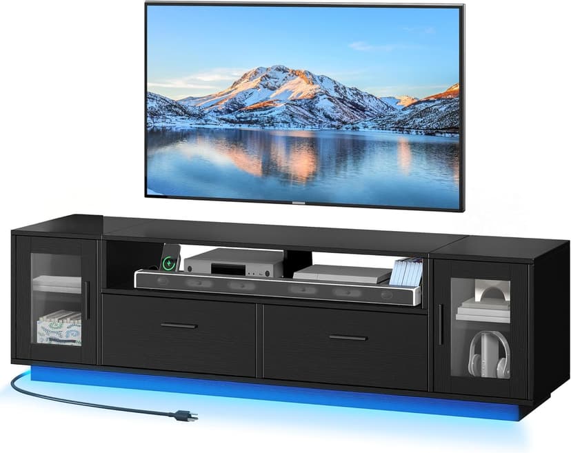YITAHOME TV Stands for Living Room, Modern TV Stand for 65/70 inch TV, LED TV Entertainment Center with Storage & Power Outlets, TV Console Cabinet, Black