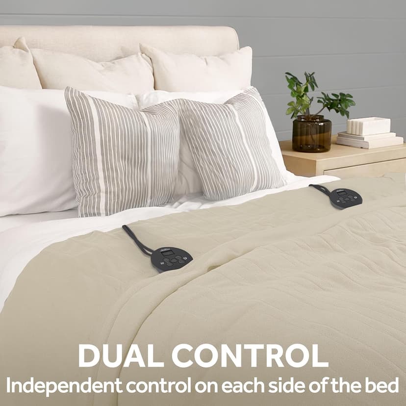 Sunbeam Royal Ultra Fleece Heated Electric Blanket King Size, 90" x 100", 12 Heat Settings, 12-Hour Auto Shut-Off, Machine Washable, Pebble Beige