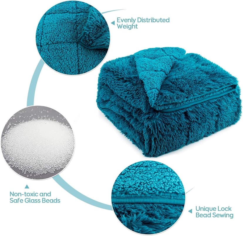 Cottonblue Weighted Blanket 15lbs, Sherpa Faux Fur Reversible Luxury Snugly Long Fur Warm Heavy Blanket 60x80 inches, Warm Plush Sherpa Weighted Blanket Queen Size for Couch Sofa Bed, Teal Green