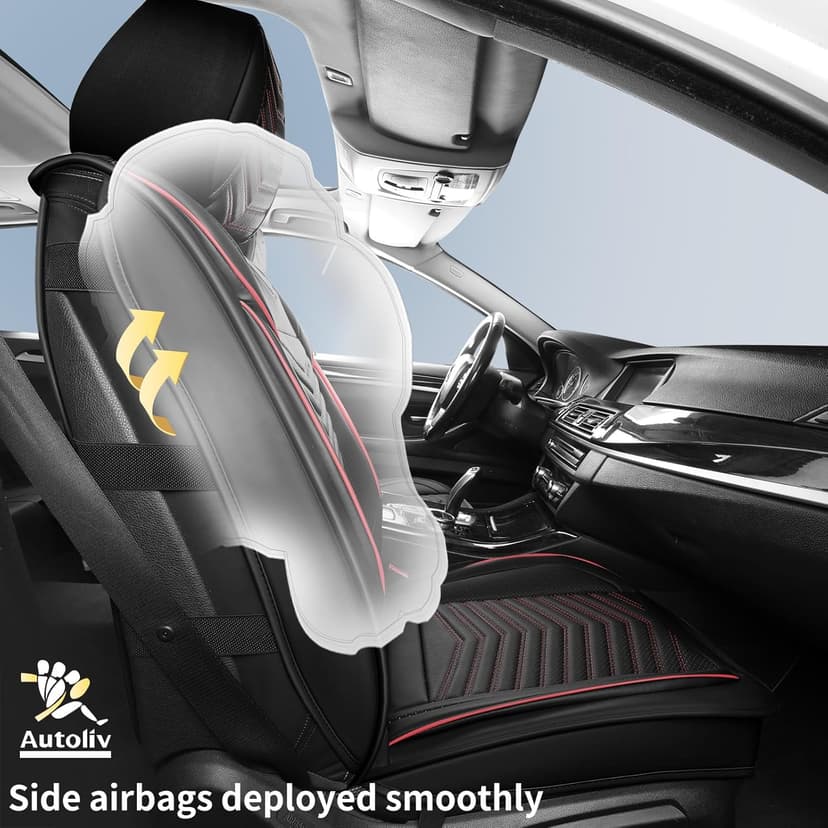 Car Seat Covers,Breathable and Waterproof Leather Seat Covers for Cars,Universal Anti-Slip Driver Seat Cover with Backrest for SUV Pick-up Truck Sedan(Style1,2 PCS Front Seat,Black+Red)