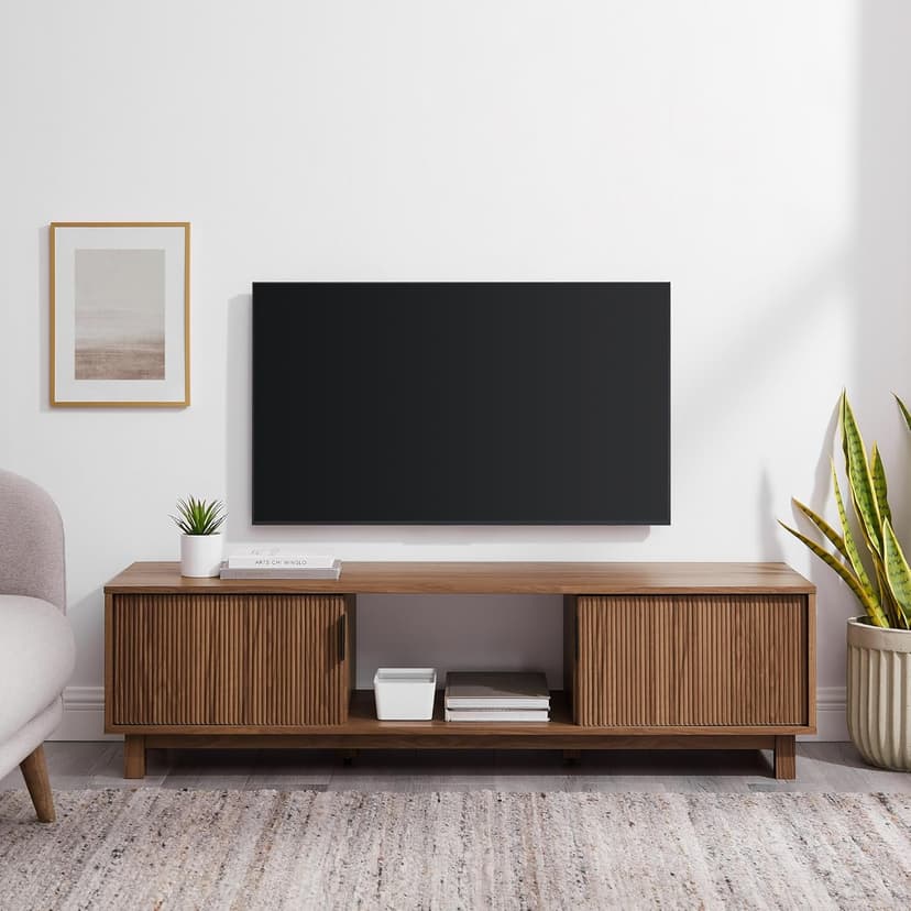 Walker Edison Arundo Fluted TV Stand for TVs up to 65 Inches, 58" TV Stand, Mocha