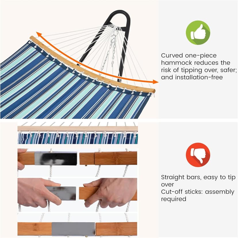 Yaheetech Hammock with Stand Set, Heavy-Duty Steel Hammock Stand for 2-3 People Outdoor, Porch, Patio, Deck and Backyard, Max Weight Capacity 475LB - Blue Stripe