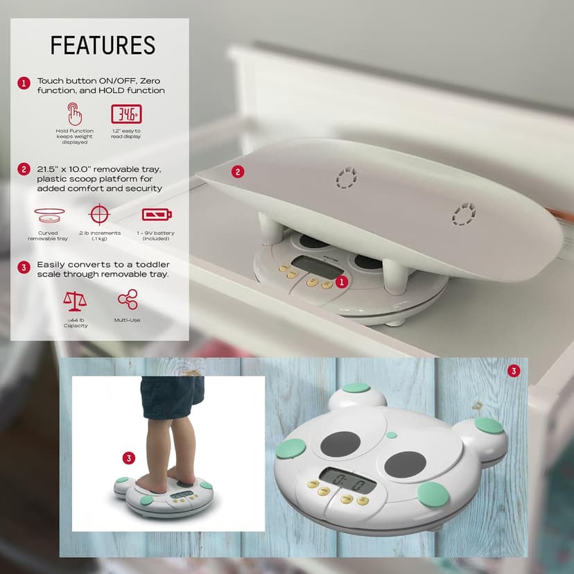 Salter Baby, Toddler, Pet Scale, Perfect Readings for Before and After Feedings and Parents and Breeders, 3-in-1 Function, Designed for Infants, Toddlers, and Pets, Hold Button, 44 LB Capacity, White