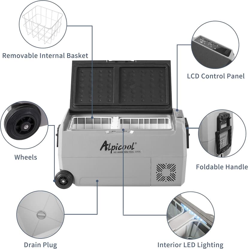 Alpicool T36 Dual Temperature Control 12 Volt Refrigerator 38 Quart Portable Car Fridge Freezer (-4°F~68°F) for Truck, RV, Boat, Camping and Travel