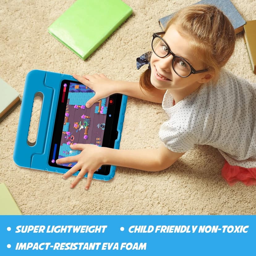 ProCase Kids Case for iPad A16 11th Generation 2025/iPad 10th Generation 2022 with Pencil Holder, iPad 11/10 Case Shockproof Lightweight Cover with Stand Convertible Handle for Children -Blue