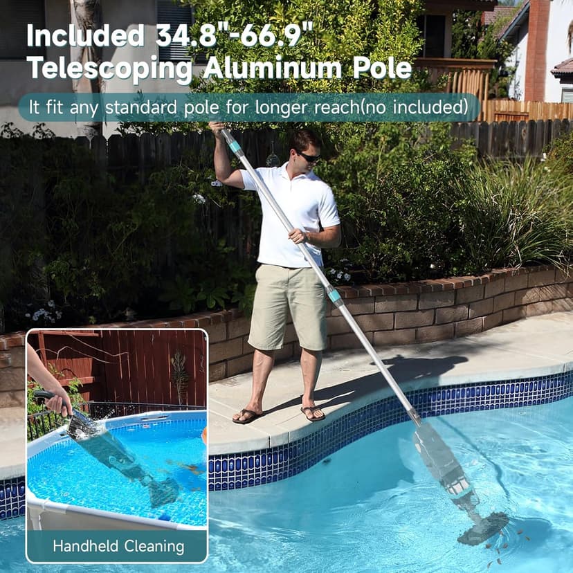 Cordless Handheld Pool Vacuum, Rechargeable Pool Cleaner with 16 Gal/Min Suction, 60 Min Runtime, Dual-Phase Cleaning System, Ideal for Above Ground Pools, Spas, Hot Tubs, Teal (2025 Version)