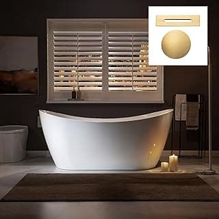 WOODBRIDGE 67" Acrylic Freestanding Bathtub Contemporary Soaking White Tub with Brushed Gold Overflow and Drain，B0010-BG
