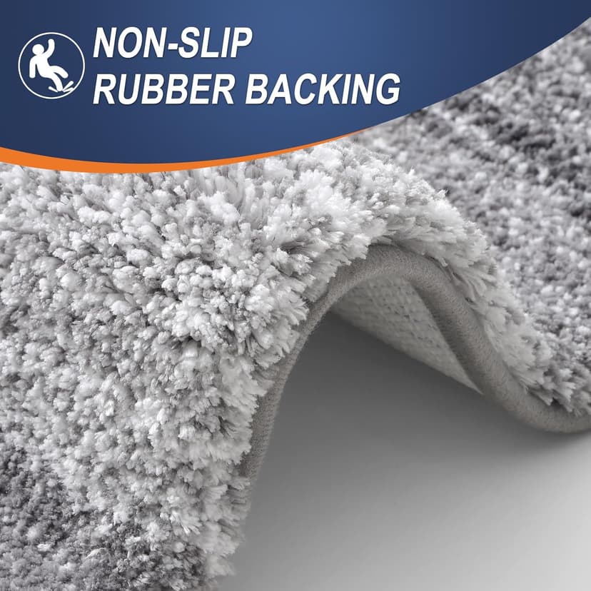 OLANLY Bathroom Rugs Sets 3 Piece, Soft Absorbent Microfiber Bath Mats and U-Shaped Contour Toilet Rug, Plush Shaggy Bath Mat Set for Bathroom (30"x20"+24"x16"+24"x20", Grey)