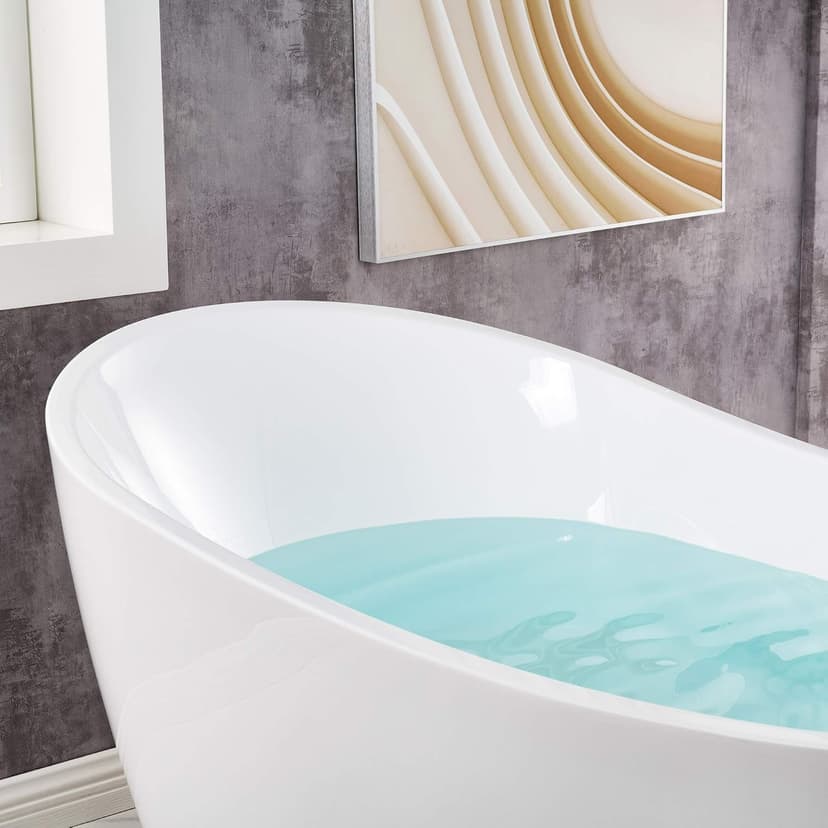 WOODBRIDGE 67" Acrylic Freestanding Bathtub Contemporary Soaking White Tub with Brushed Gold Overflow and Drain，B0010-BG