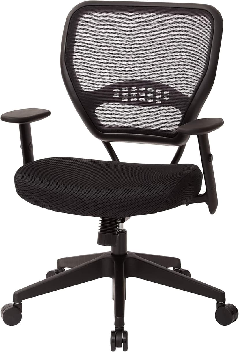 Space Seating 55 Series Professional Dark Air Grid Back Adjustable Office Desk Chair with Built-in Lumbar Support, Black Mesh