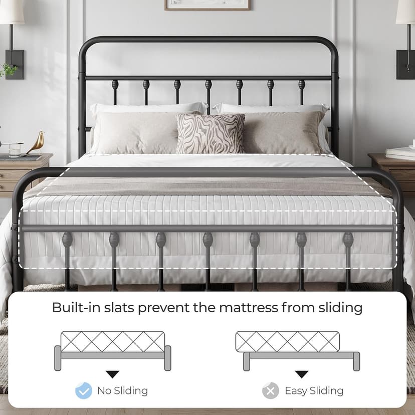 Yaheetech Classic Metal Platform Bed Frame Mattress Foundation with Victorian Style Iron-Art Headboard/Footboard/Under Bed Storage/No Box Spring Needed/Queen Size Black