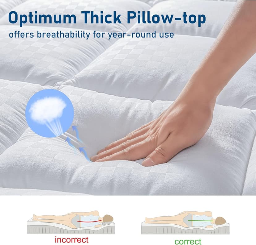 Full Mattress Topper Extra Thick Pillowtop Cooling Mattress Topper Plush Mattress Pad Cover Protector with 8-21 Inch Deep Pocket 3D Snow Down Alternative Fill White