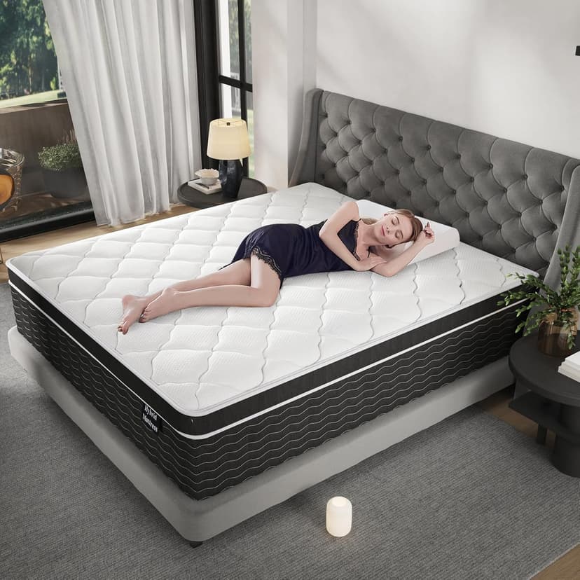 Queen Mattress, 14 inch Queen Bed Mattress in a Box, Firm Hybrid Mattresses with Gel Memory Foam and Pocket Springs, Pressure Relief & Upgraded Support, Cooling and Breathable