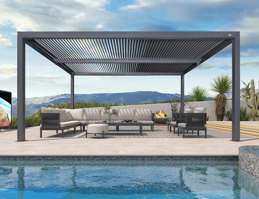 PURPLE LEAF Louvered Pergola 94AS 12' x 16' Outdoor Aluminum Pergola with Adjustable Roof for Deck Backyard Garden Grey Hardtop Gazebo