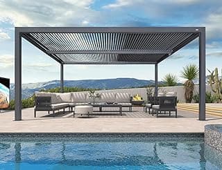 PURPLE LEAF Louvered Pergola 94AS 12' x 16' Outdoor Aluminum Pergola with Adjustable Roof for Deck Backyard Garden Grey Hardtop Gazebo