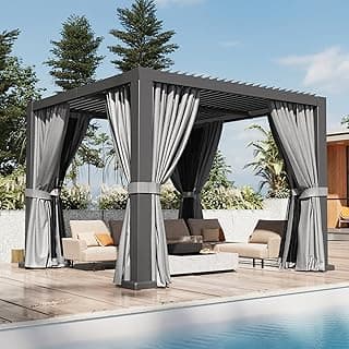 Aoxun Louvered Pergola 10' x 10' Outdoor Aluminum Pergola with Adjustable Top for Decks, Gardens and Backyards, Gray