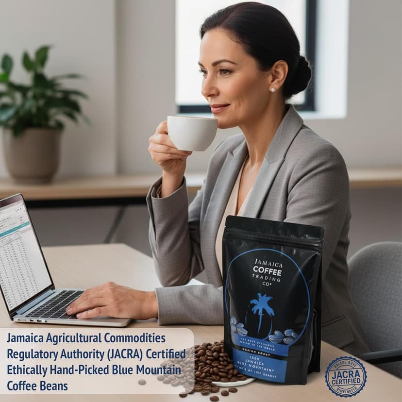 100% Jamaica Blue Mountain Coffee Beans No. 1, 227grams / 8oz - Medium Roast Whole Coffee Bean - 100% Pure Arabica, Small Batch Roasted - JACRA Certified, Low Acidity, Ethically Sourced