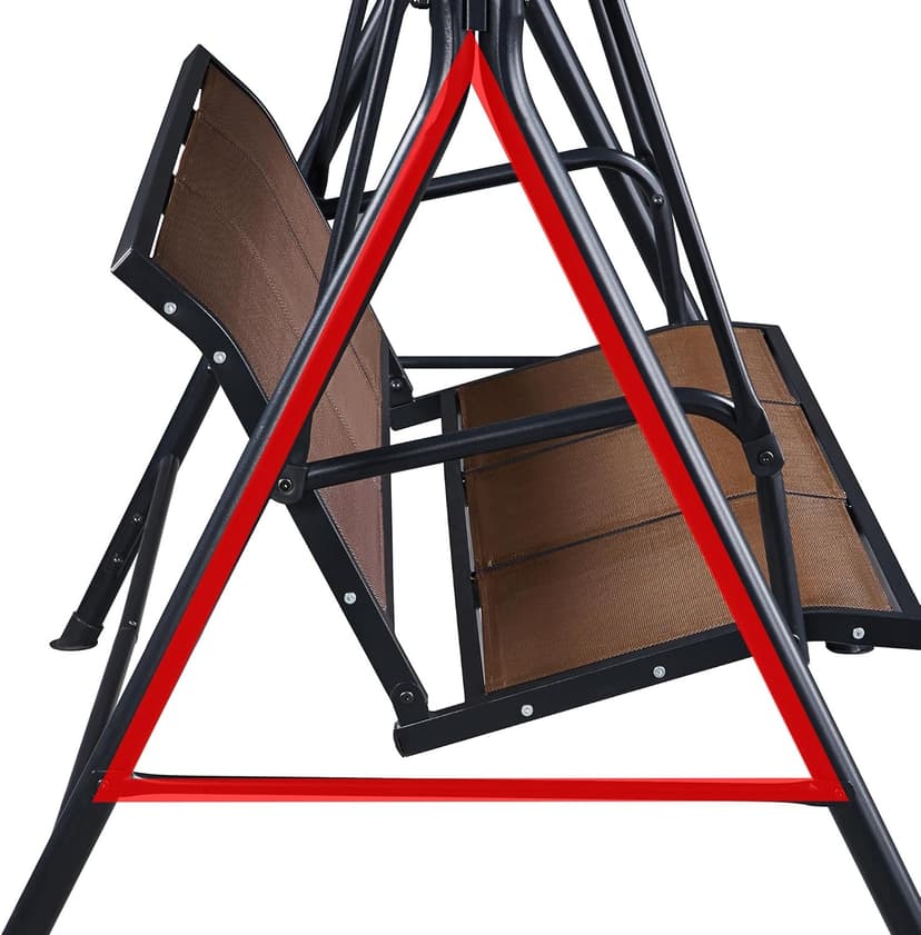 Yaheetech Outdoor Porch Swing Chair for Adults, 3-Seat Patio Hanging Swing w/Adjustable Canopy, Armrests, Porch Swing Sets w/Stand, Breathable Fabric for Backyard/Garden/Balcony, Dark Brown