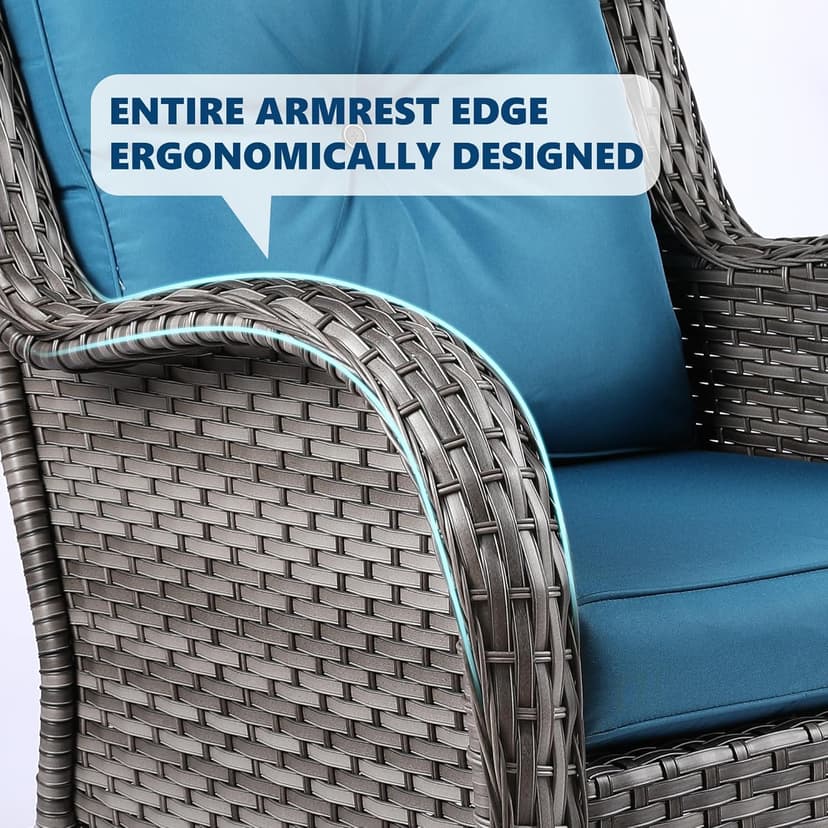 5 Piece Patio Furniture Set, Outdoor Swivel Chair Sets with Thick Cushion, Side Table and Ottoman, Wicker Patio Conversation Set for Deck Porch Sunroom