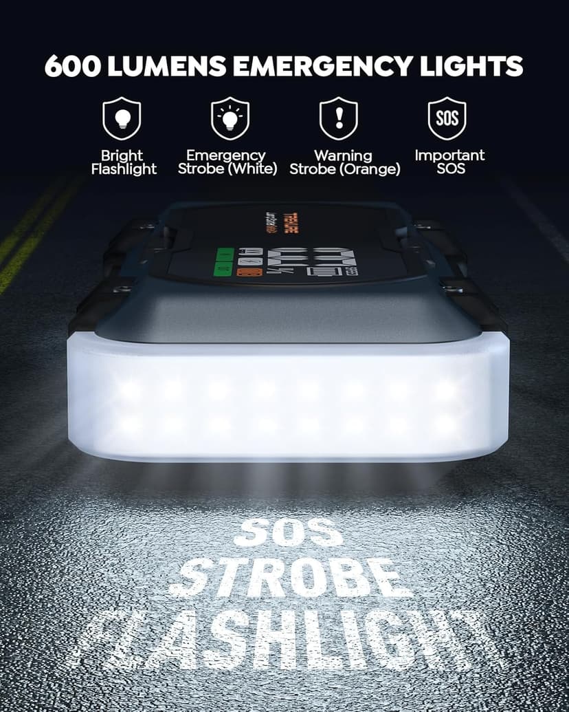 8-in-1 Car Battery Jump Starter 7000A Peak 65W Fast Charging Portable Car Battery Jumper Starter Portable (All Gas/10L Diesel) Jump Box with Extended Jumper Cables