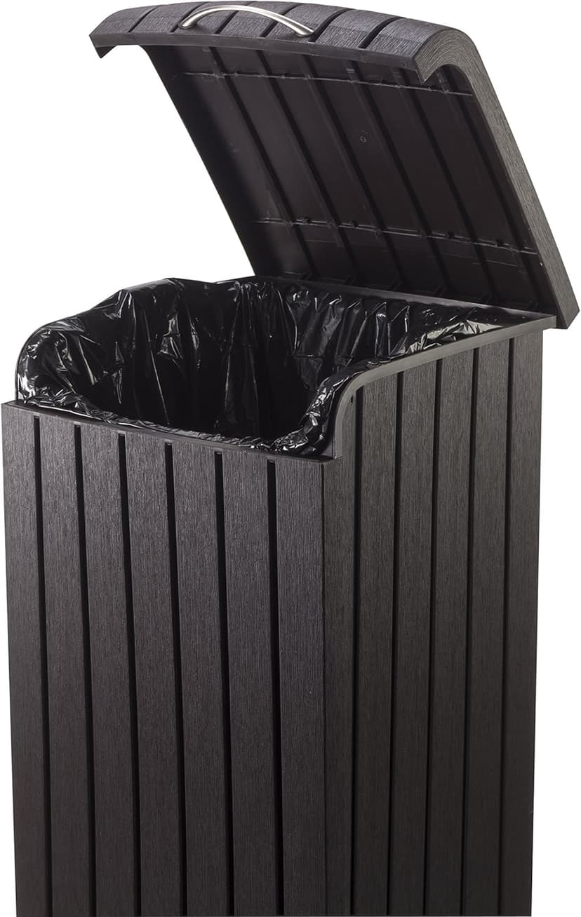 Keter Copenhagen 32 Gallon Resin Large Trash Can with Lid for Patio and Outdoor Kitchen, Brown