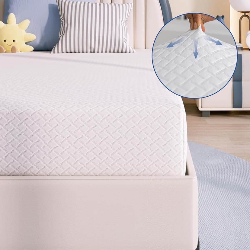 Twin Mattress, 8 Inch Memory Foam for Kids, Cooling Green Tea Gel, Fiberglass Free Comfortable Cover, Medium Firmness, Mattress in a Box, Foam Made in USA, CertiPUR-US Certified