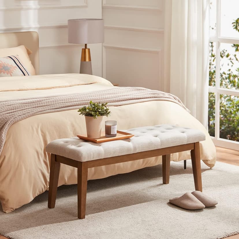 HUIMO Bedroom Bench for End of Bed, Upholstered Dining Seat for Kitchen, Button-Tufted Ottoman Bench for Entryway and Living Room, Beige