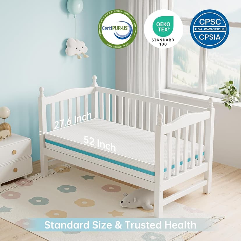 TeQsli Crib Mattress, Dual-Sided Memory Foam Toddler Mattress with Breathable Washable Cover, Standard Size Baby Mattresses for Crib: 52 x 27.6 x 6 Inch
