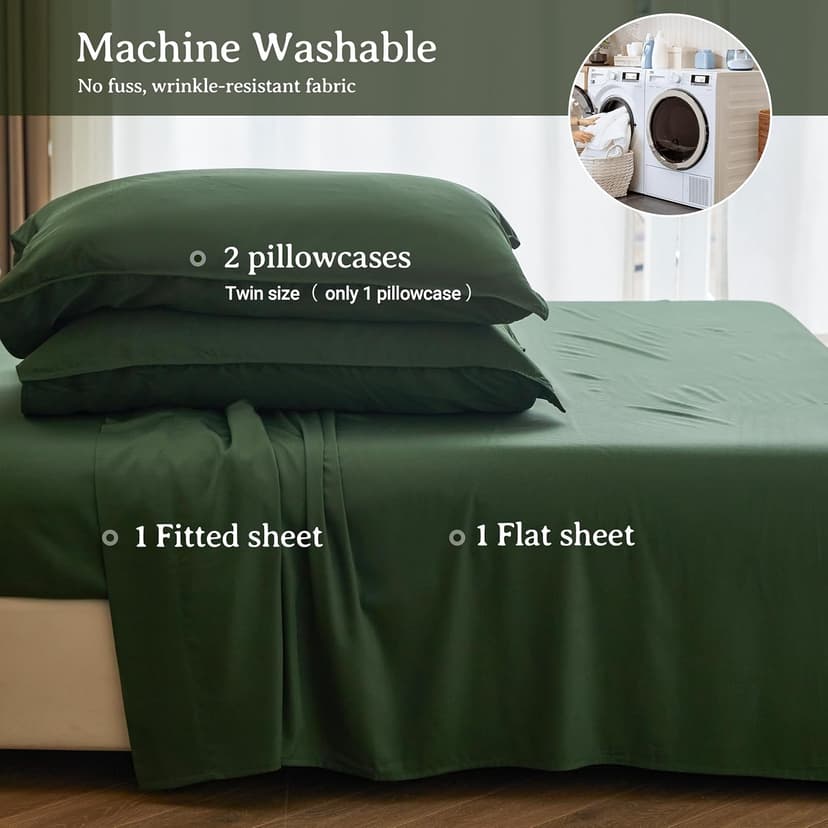 Simple&Opulence 100% Organic Viscose Derived from Bamboo Bed Sheet Set 4 Piece, Breathable Cooling Bedding Set with 15" Deep Pockets, Luxury Ultra Soft for Hot Sleepers (Dark Green,King)
