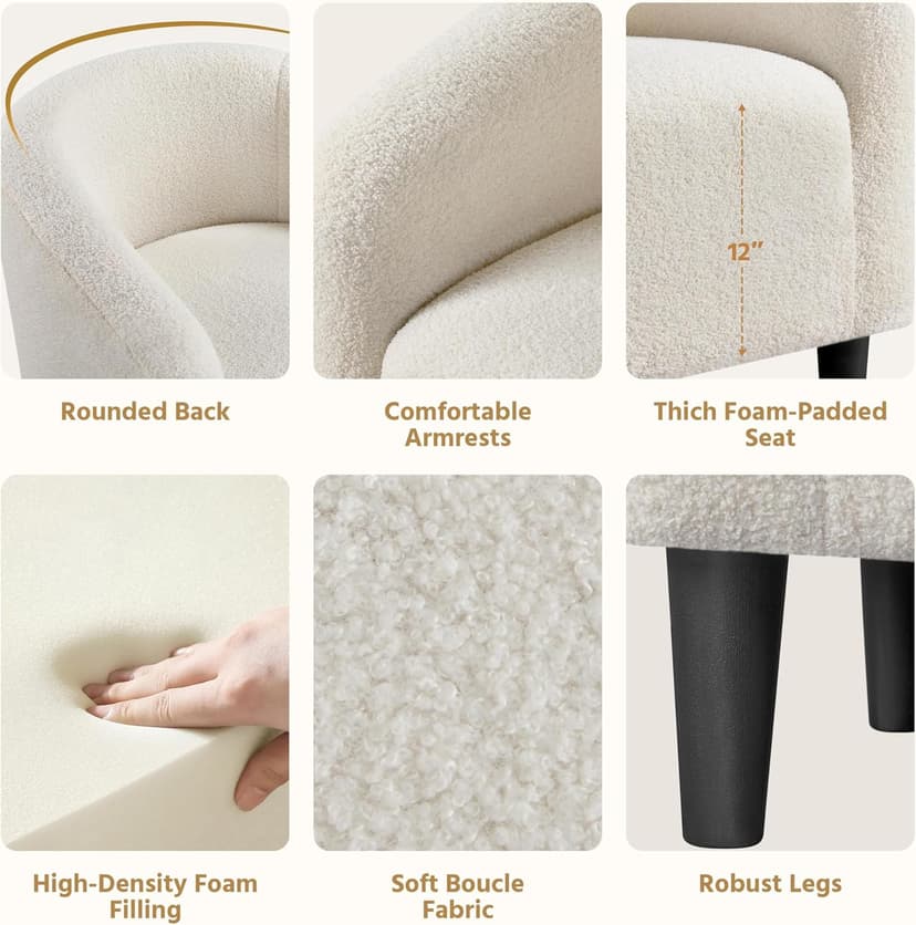 Yaheetech Barrel Chairs, Furry Accent Chairs with Soft Padded Armrest for Living Room Bedroom Waiting Room Office, Set of 2, Ivory