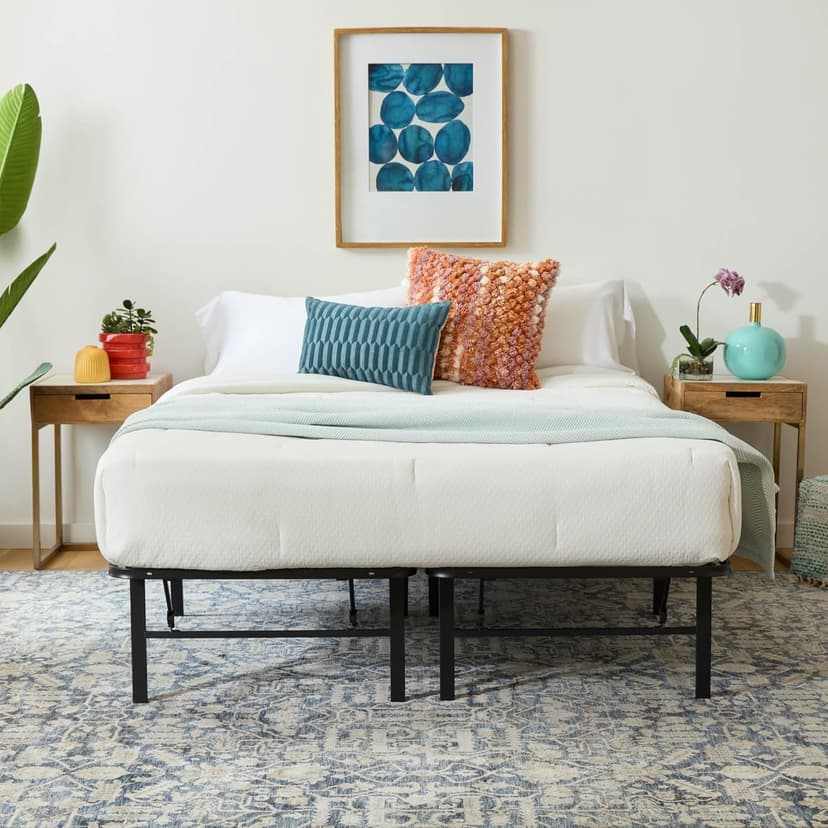 Linenspa Folding Metal Platform Bed Frame - No Box Spring Needed - Underbed Storage - Simple Tool Free Assembly - Mattress Foundation - 14" High - Traditional Design - Sturdy Steel - Full Size