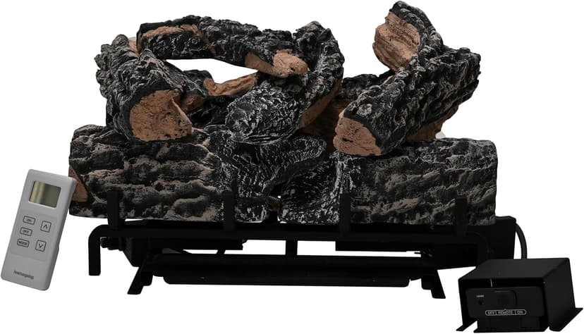 18-24 Inch Ventless Fireplace Logs Set with Remote Control, Only Used for Natural Gas,Heats up to 36000 BTU (Liquid Propane Fireplace Black Oak, 18Inch)
