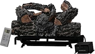 18-24 Inch Ventless Fireplace Logs Set with Remote Control, Only Used for Natural Gas,Heats up to 36000 BTU (Liquid Propane Fireplace Black Oak, 18Inch)