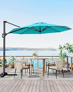 10FT Patio Umbrella Outdoor Large Cantilever Umbrella w/Base Included Market Sun Shade Windproof Offset Umbrella with 360-Degree Rotation for Garden Deck Pool Patio, Turquoise Blue
