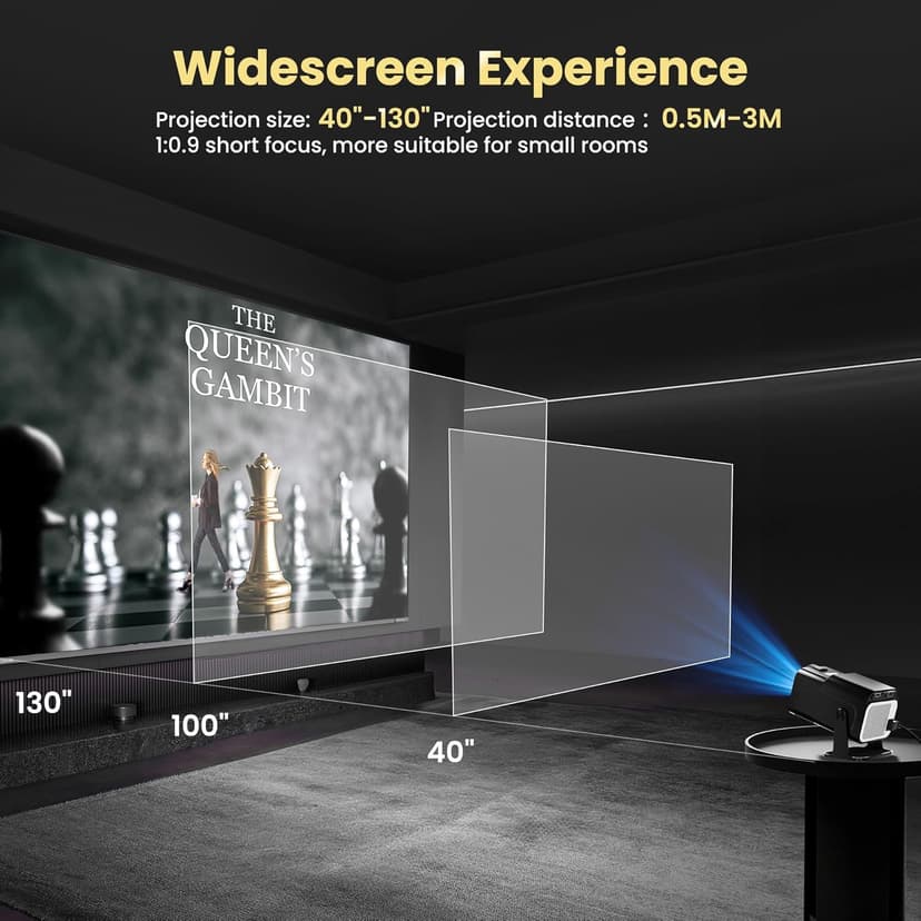 Smart Mini Projector with WiFi and Bluetooth,4k Portable Projector, 180° Rotating Adjustment with Android, Home Videoprojector with Auto Keystone Correction , Black