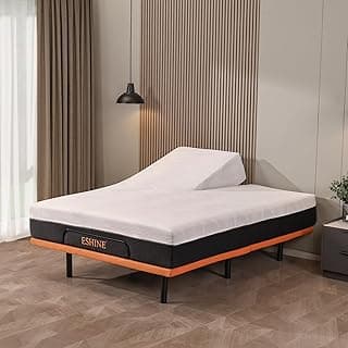 ESHINE Split Queen Adjustable Bed Frame with Mattress - 14" Gel Memory Foam Mattress, USB Ports, Underbed Night Light, Head and Foot Incline, Top Split Queen, Orange