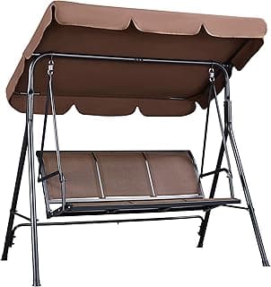 Yaheetech Outdoor Porch Swing Chair for Adults, 3-Seat Patio Hanging Swing w/Adjustable Canopy, Armrests, Porch Swing Sets w/Stand, Breathable Fabric for Backyard/Garden/Balcony, Dark Brown