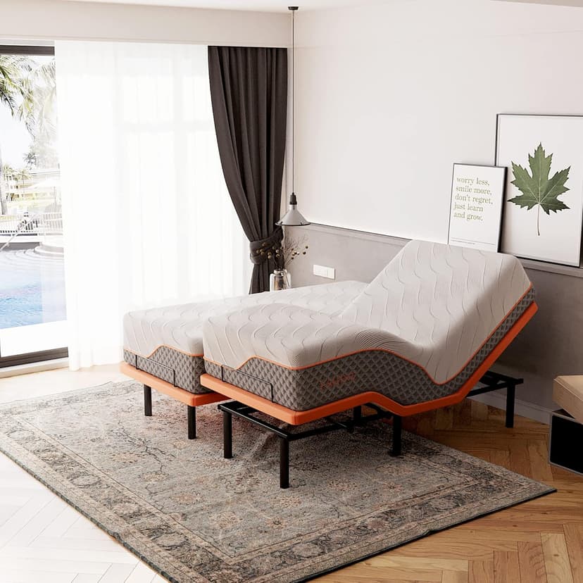 ESHINE Split King Adjustable Bed Frame with Mattress - 14” Luxury Hybrid Mattress, Smart APP Contorl, Massage, Zero Gravity, Anti-Snore, 5 Minutes Installation, Head and Foot Incline, Split King