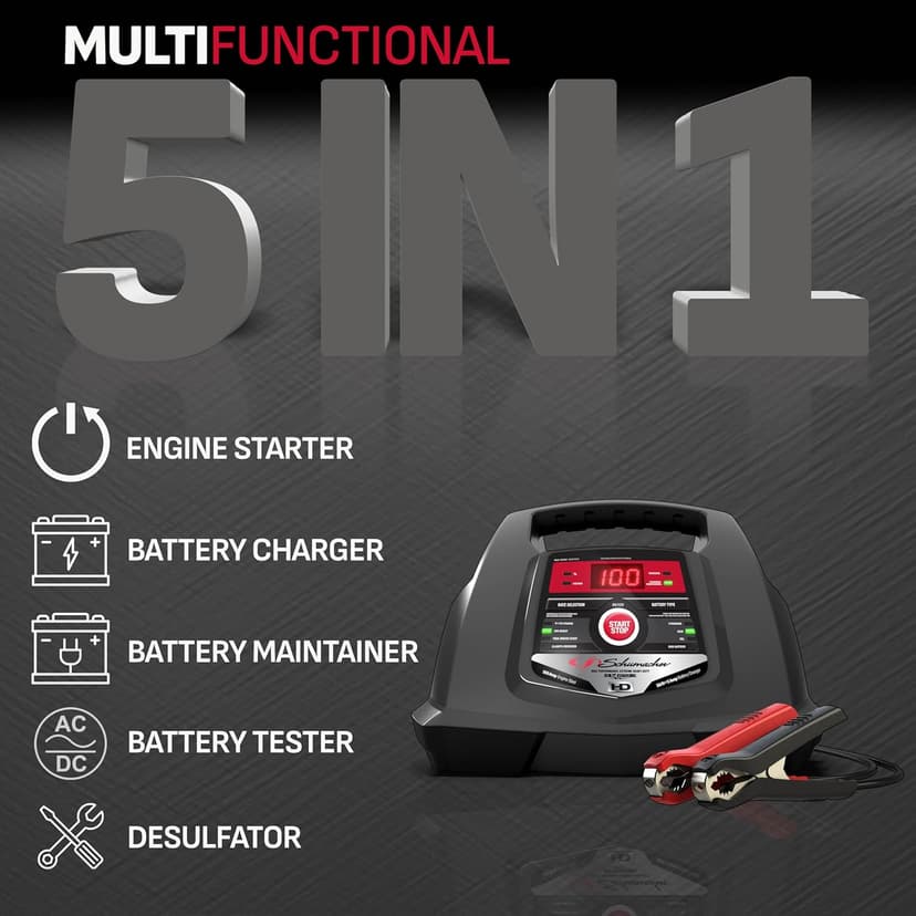 Schumacher Electric Fully Automatic Car Battery Charger & Engine Starter - 6V / 12V Battery Charger & Maintainer - for Standard, AGM, Gel & Deep-Cycle Batteries - Reverse Hook-Up Protection - SC1281