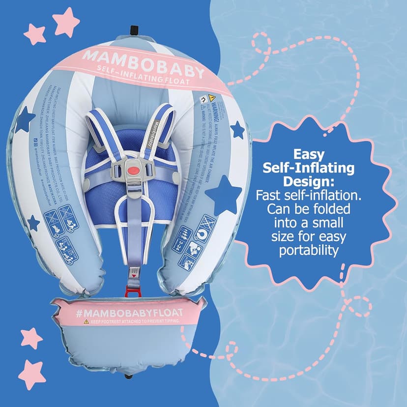 MAMBOBABYFLOAT Light Traveler 2025 — Safe, Comfortable, Adjustable Baby Pool Float with Canopy — Sun Protection, Self-Inflating, 5-Way Buckle System (Hot Air Balloon, Pink)