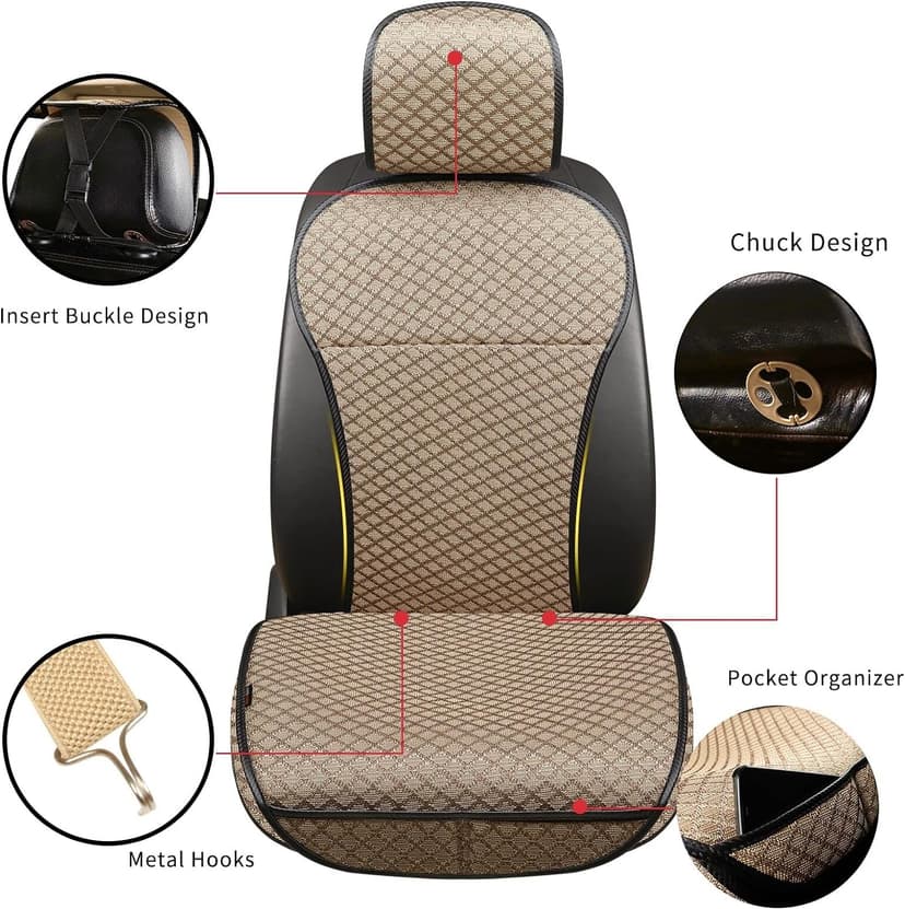 Breathable Car Seat Cover,Front Seat Protector,Luxury Driver Seat Cover, Universal Car Seat Cushion,Suitable for All Seasons,Airbag Compatible(Beige，2PCS)