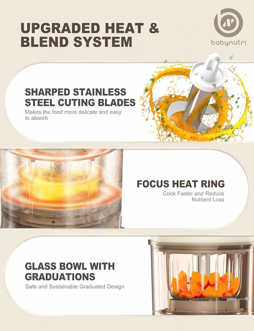 Auto Baby Food Maker, Glass Baby Food Mills, Baby Blender & Steamer and Puree Maker with Auto Cooking, Easy Cleaning, Dishwasher Safe, Cook at Home, Touch Screen Control