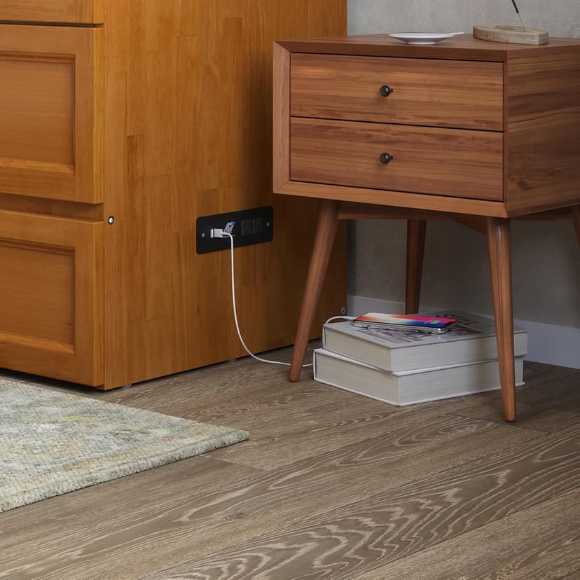AFI, Northfield Queen Murphy Bed Chest with 6" Mattress, Storage Drawer & Built-in USB Charger, Light Toffee