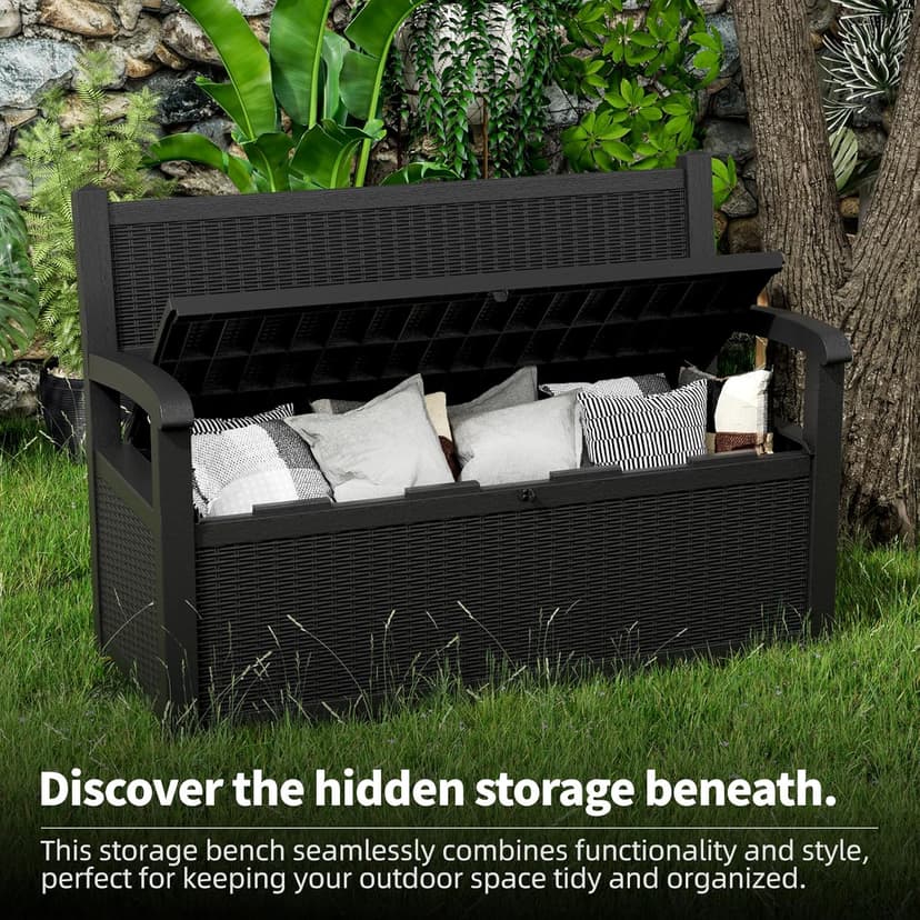 70 Gallon Storage Bench Deck Box Waterproof Lockable,Outdoor Storage Furniture for Patio,Garden and Porch,Tools and Cushions（Black）